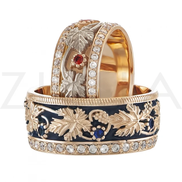 Обручальное кольцо "Лоза" с эмалью Photo-1