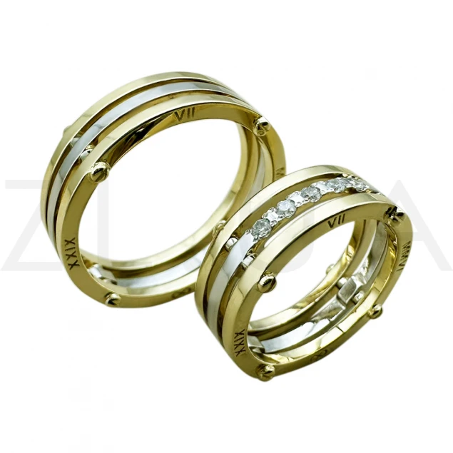 Обручальное кольцо "Линии судьбы" с камнями Photo-3