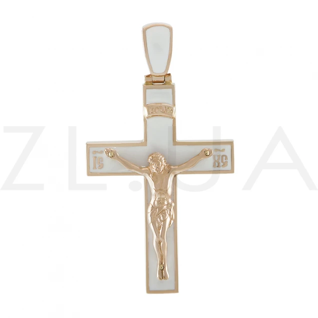 Крест с Распятием с белой эмалью