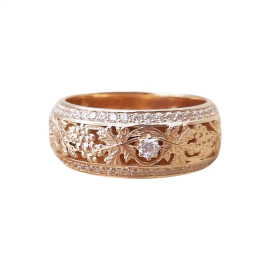 Обручальное кольцо "Лоза" в красном золоте