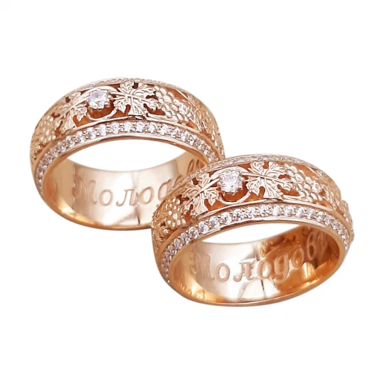 Обручальное кольцо "Лоза" в красном золоте