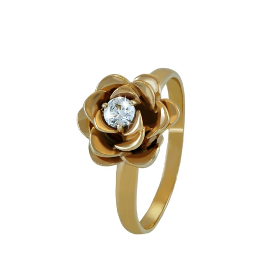 Кольцо "Роза" с бриллиантом в центре