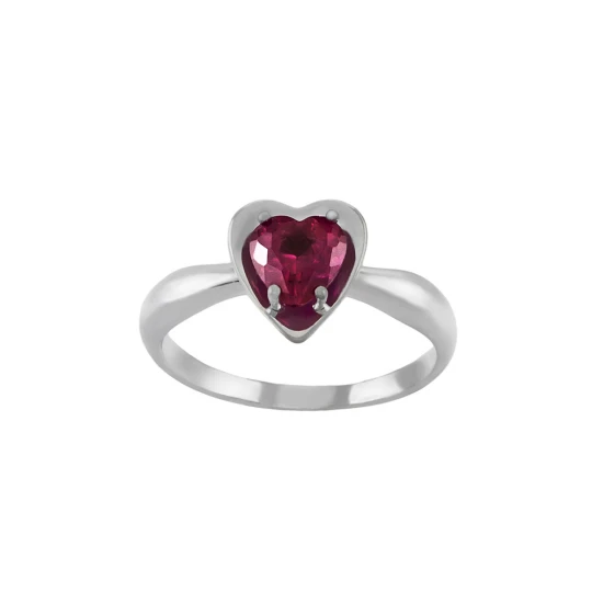 Кольцо "Сердце" с красным камнем