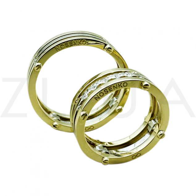Обручальное кольцо "Линии судьбы" с камнями Photo-2