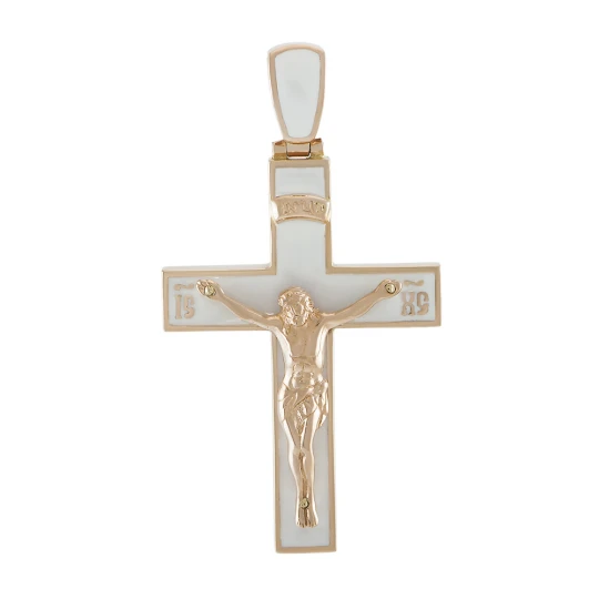 Крест с Распятием с белой эмалью