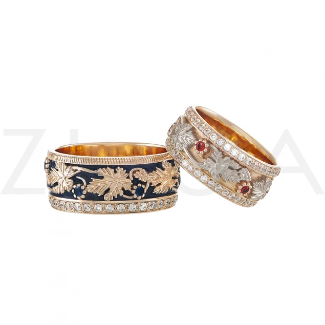 Обручальное кольцо "Лоза" с эмалью Photo-2