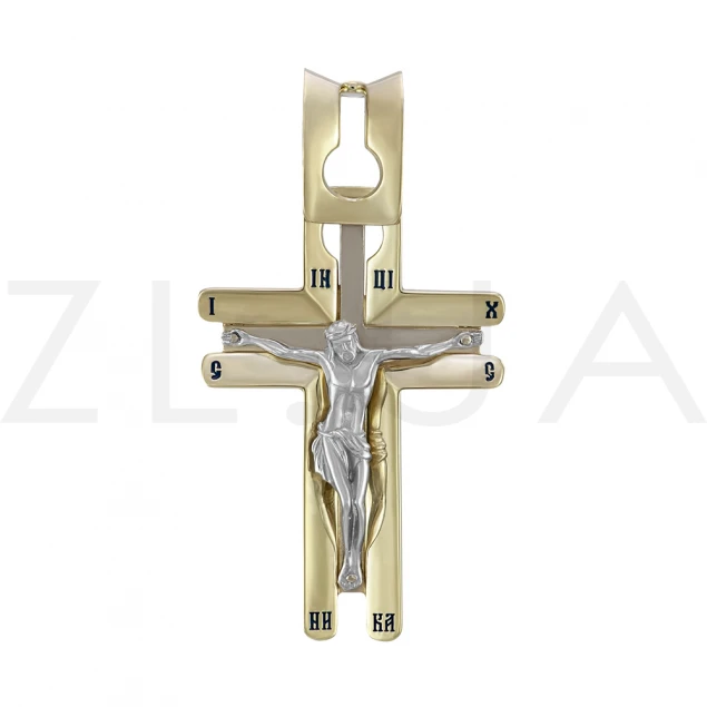 Золотой крестик в необычном исполнении с Распятием из белого золота