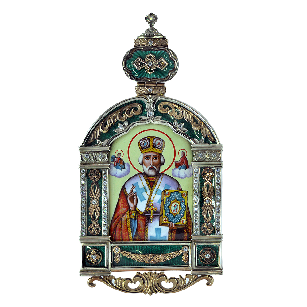 Икона "Николай Чудотворец" с эмалью(арка)
